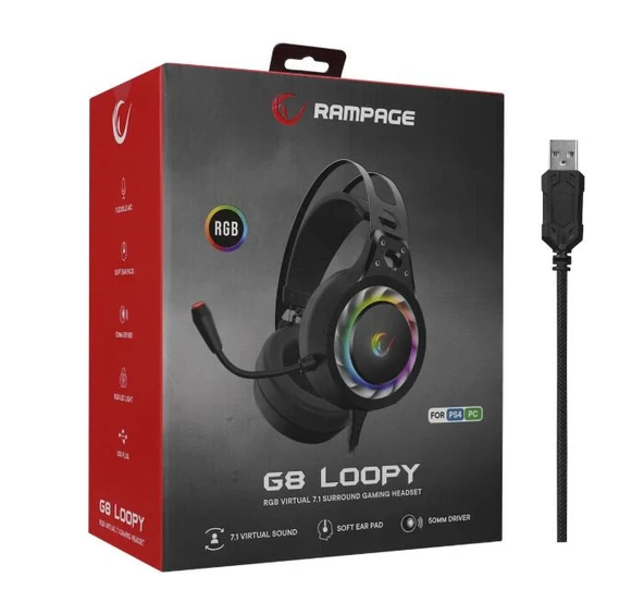 Rampage G8 Loopy USB 7.1 Rgb Ledli Gaming Oyuncu Mikrofonlu Kulaklık ürün görseli 1
