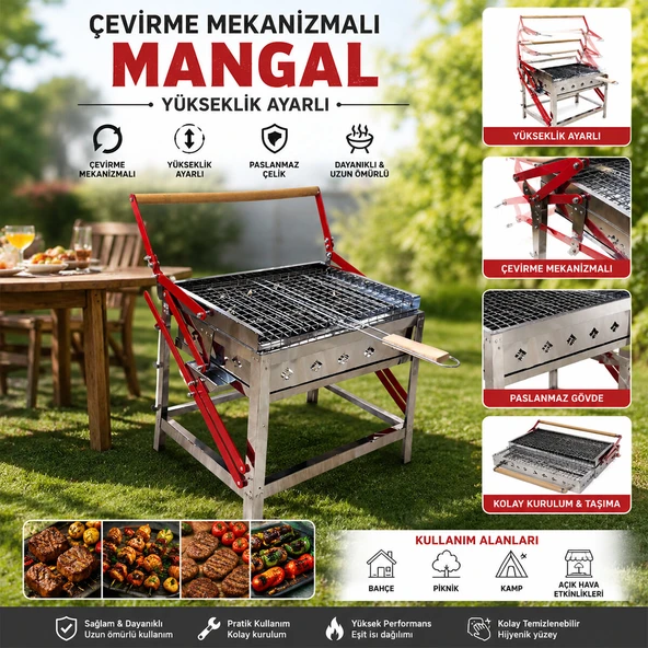 DÖNDÜRMELİ - ÇEVİRMELİ PASLANMAZ MEKANİZMALI MANGAL (5224) ürün görseli 1