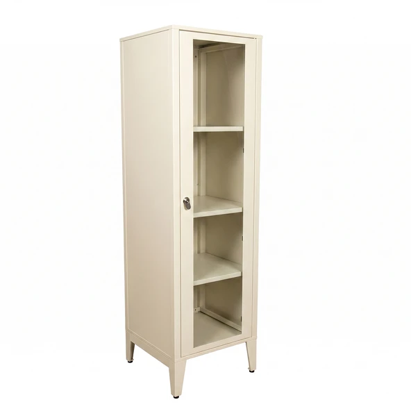 Alfafonet Ziglat Serisi Kilitli Metal Home Office Dolabı Cam Kapaklı Mat Beyaz 450x1500x450 mm ürün görseli 1