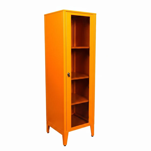 Alfafonet Ziglat Serisi Kilitli Metal Home Office Dolabı Cam Kapaklı Turuncu (RAL 2004) 450x1500x450 mm ürün görseli 1