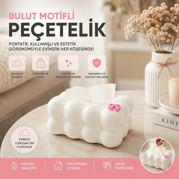 19X12.5X8.5CM BEYAZ YAYLI MASAÜSTÜ BUBBLE DEKORATİF BULUT PEÇETELİK (5224) ürün görseli 1
