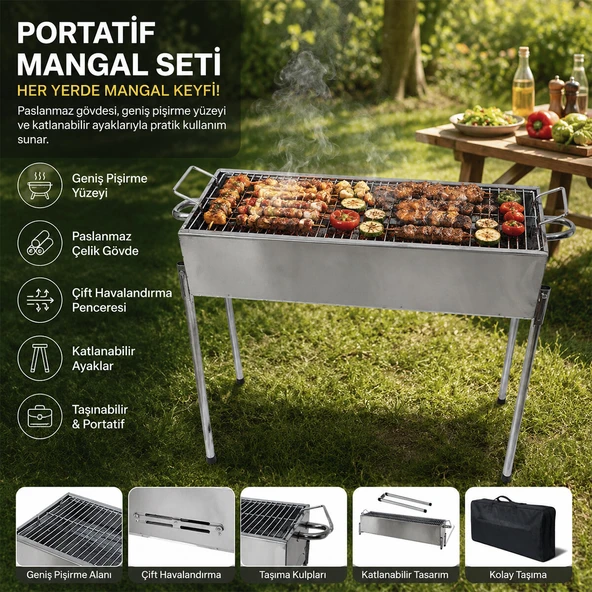 PASLANMAZ MANGAL PORTATİF AYAKLI - STANDLI 70CM (5224) ürün görseli 1