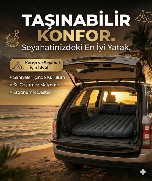 Araç İçi Şişme Yatak Araba Ve Kamp Yatağı Çanta Elektrikli Pompa Tamir Kiti Ve Yastıklı Yatak Seti ürün görseli 1