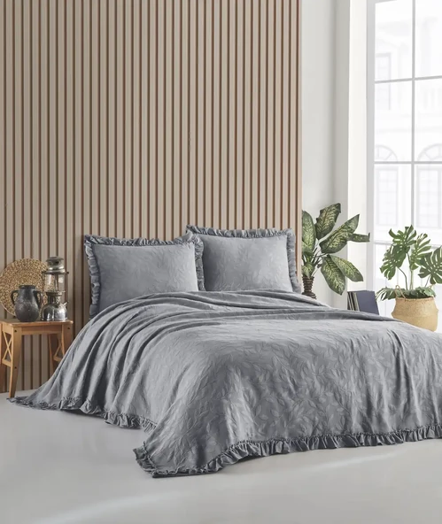 Şaheser Home Collection Yatak Örtüsü Çift Kişilik İlda Gri ürün görseli 1