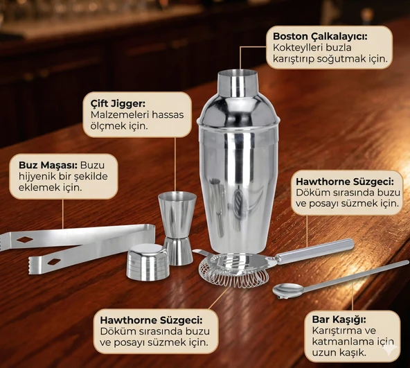 5 Parça Kokteyl Hazırlama Seti 550 Ml - Resim 5