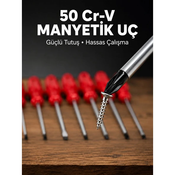 7'li Düz ve Yıldız Tornavida Seti Çelik Manyetik Uçlu ürün görseli 1
