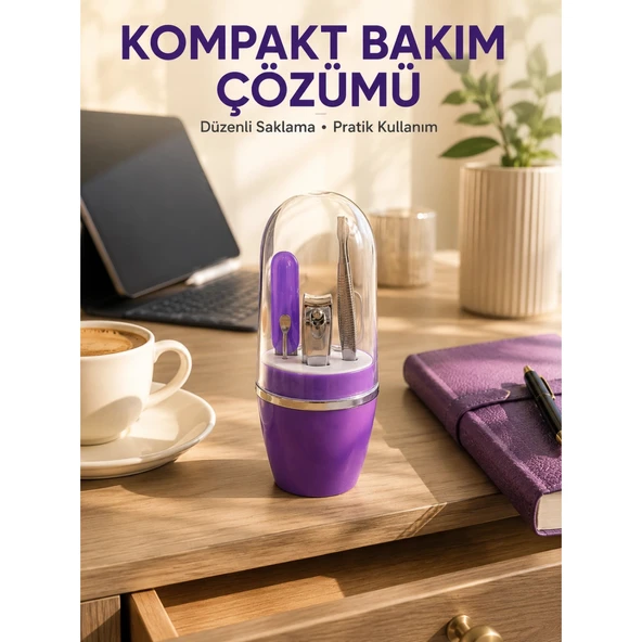 Mor Tırnak Bakım Seti Cımbız Makas Törpü ve Tırnak Makası ürün görseli 1