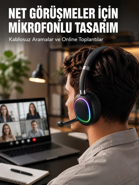 Kablosuz Bluetooth 5.0 Kulaklık RGB Işıklı Tasarım ürün görseli 1