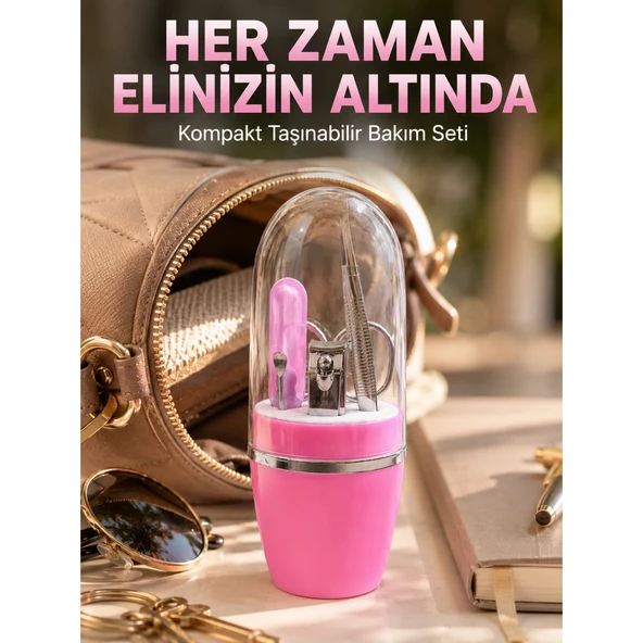Pembe Manikür Pedikür Bakım Seti Cımbız Tırnak Makası Makas Törpü ürün görseli 1