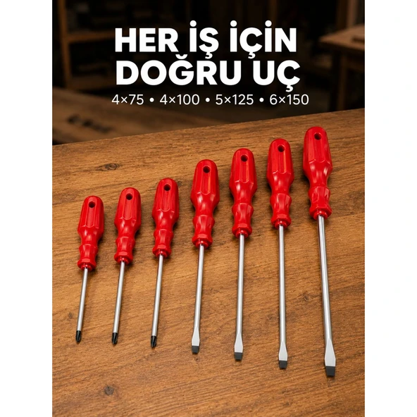 Manyetik Uçlu 7 Parça Tornavida Seti Düz ve Yıldız Tornavida ürün görseli 1