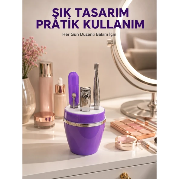 Mor Manikür Pedikür Seti Taşınabilir Kişisel Bakım Kiti ürün görseli 1