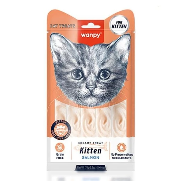 Wanpy Kitten Somonlu Yavru Sıvı Kedi Ödül Maması 5x14 gr ürün görseli 1