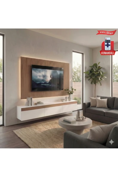 Platinreyon PURELINE LEDLİ DUVAR TV ÜNİTESİ 140 CM CEVİZ BEYAZ ürün görseli 1