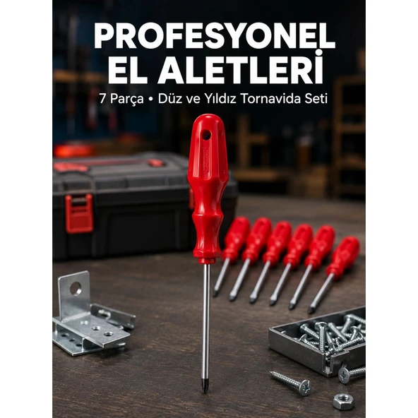 Profesyonel 7 Parça Tornavida Seti Ergonomik Saplı El Aleti ürün görseli 1