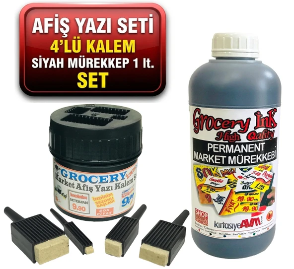 Grocery Market Kalemi 4 lü Set + Market Yazı Mürekkebi SİYAH Renk ürün görseli 1