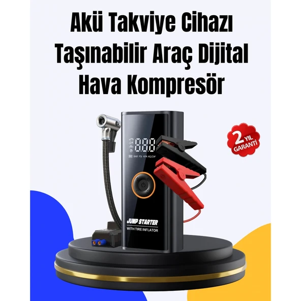 SOS Fenerli Akü Takviye Cihazı Dijital Kompresör Powerbank ürün görseli 1