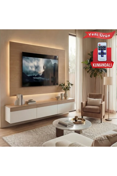 Platinreyon PURELINE LEDLİ DUVAR TV ÜNİTESİ 160 CM MEŞE BEYAZ ürün görseli 1
