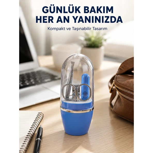 Mavi Kişisel Bakım Seti Cımbız Makas Tırnak Makası ve Törpü ürün görseli 1