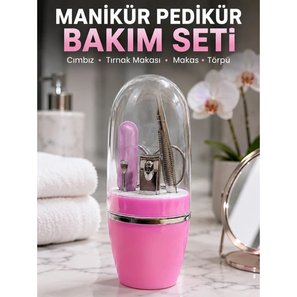 Pembe Tırnak Bakım Seti Cımbız Makas Tırnak Makası ve Törpü İçeren Kit ürün görseli 1