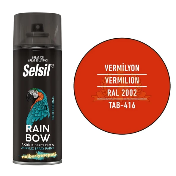 Selsil Rainbow Akrilik Sprey Boya VERMİLYON KIRMIZI 400 ml. - RAL2002 ürün görseli 1