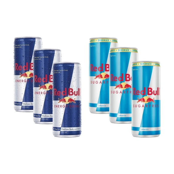 Red bull Enerji İçeceği 250 ml Normal ve Şekersiz 6 li Karma Paket ürün görseli 1