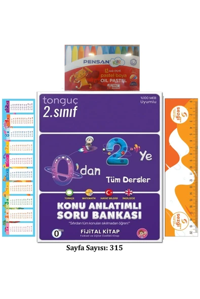 Tonguç Yayınları 0'dan 2'ye Konu Anlatımlı Soru Bankası ve 12 Renk Pastel Boya ürün görseli 1