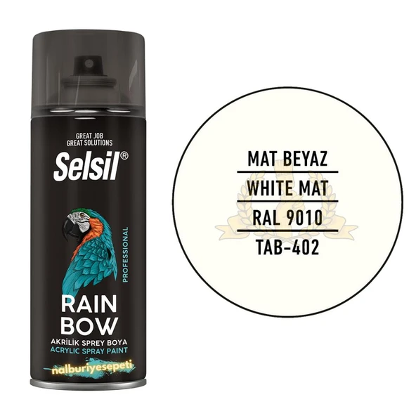Selsil Rainbow Akrilik Sprey Boya MAT BEYAZ 400 ml. - RAL9010 ürün görseli 1