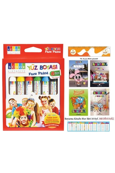 Südor Yüz Boyas (Face Paint) YB01 6 Renk ve 4 Adet Lisanslı The Gumball Boyama Kitabı ürün görseli 1