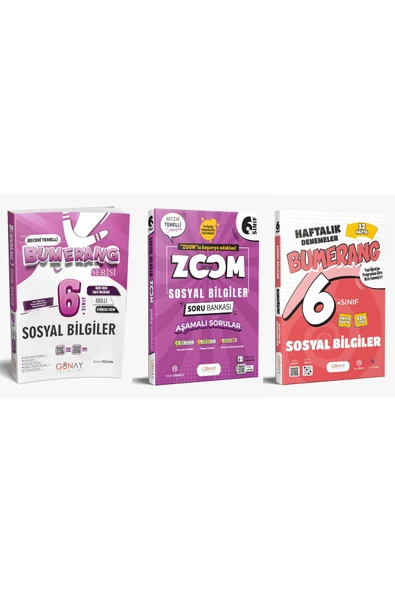 Günay Yayınları GÜNAY YAYINLARI 6. SINIF SOSYAL BİLGİLER ZOOM SORU BANKASI+BUMERANG KONU ANLATIMI+32 HAFTALIK DENEME ürün görseli 1
