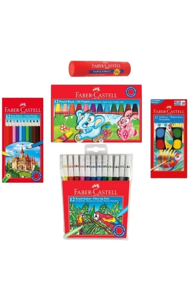 Faber Castell Faber 12 Li Kuru-keçeli-sulu-pastel Boya Set Ve 22gr Stick ürün görseli 1