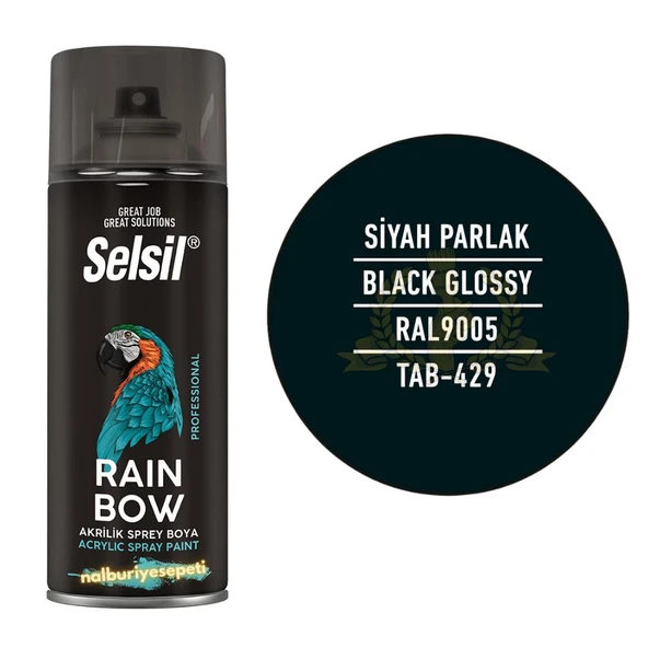 Selsil Rainbow Akrilik Sprey Boya PARLAK SİYAH 400 ml. - RAL9005 ürün görseli 1