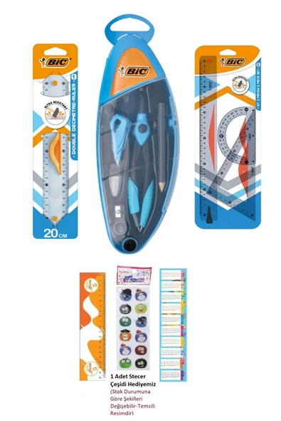 Bic Ortaokul Pergel Seti 5 Parça ve Cetvel Seti 3 Ürün ve Hediye Stecer+Ayraç Sezgistore ürün görseli 1