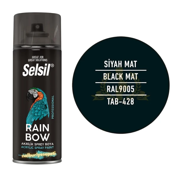 Selsil Rainbow Akrilik Sprey Boya MAT SİYAH 400 ml. - RAL9005 ürün görseli 1
