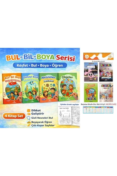 yeti kitap Okul Öncesi Bul-Bil-Boya Serisi Seti 4 Kitap ve 4 Adet Lisanslı The Gumball Boyama Kitabı Hediye ürün görseli 1