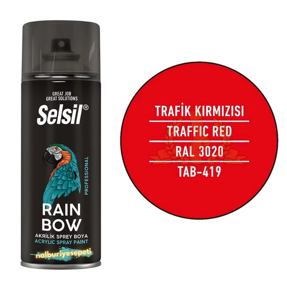 Selsil Rainbow Akrilik Sprey Boya TRAFİK KIRMIZI 400 ml. - RAL3020 ürün görseli 1