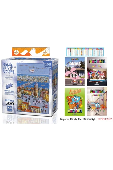 Ks Puzzle KS İconic Galata 500 Parça Puzzle 34x48 cm-20072 ve 4 Adet The Gumball Lisanslı Boyama Kitabı ürün görseli 1