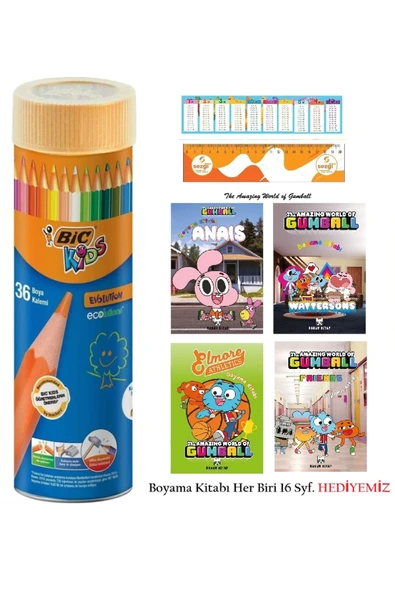 Bic Kids Evolution Kuru Boya Kalemi 36'lı Metal Tüp / BİC.968491 ve Gumball 4 Adet 16 Syf Boyama Kitabı ürün görseli 1