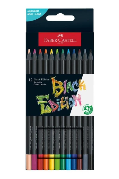 Faber Castell 12 Renk Kuru Boya Black Edition 1 Paket 12 li Kuruboya Tam Boy Karton Kutu ürün görseli 1