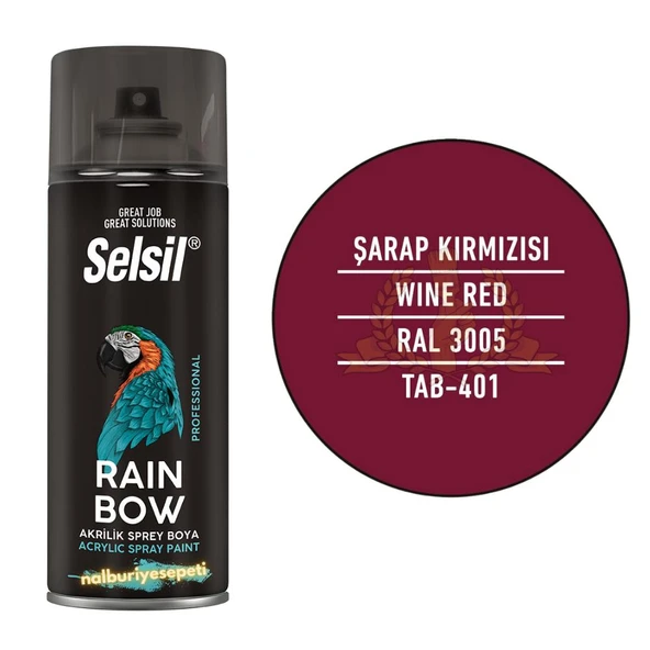 Selsil Rainbow Akrilik Sprey Boya ŞARAP KIRMIZI 400 ml. - RAL3005 ürün görseli 1