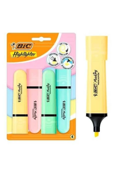 Bic FOSFORLU KALEM MARKING FLAT PASTEL 4 LÜ ürün görseli 1