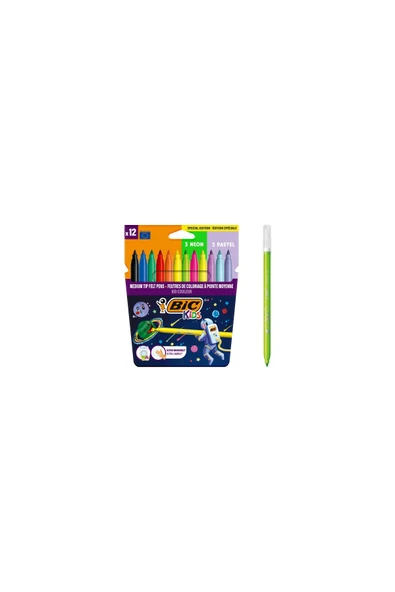 Bic Cosmo Keçeli Boya Kalemi 12 Renk (6 Standart + 3 Neon 3 Pastel) ürün görseli 1