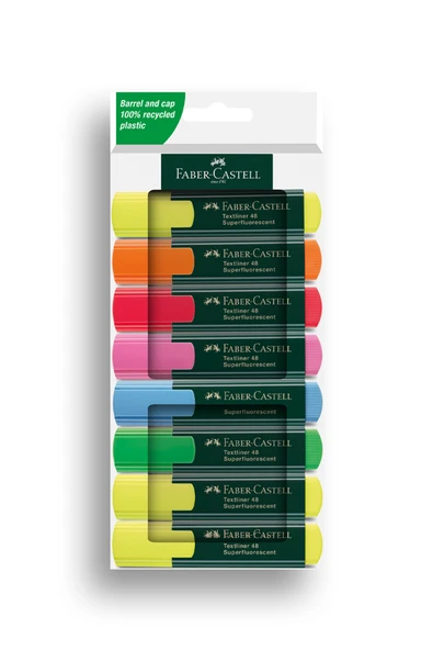 Faber Castell Fosforlu Kalem Seti, 8’li, Su Bazlı Mürekkep, Kesik Uç, 3 Farklı Çizgi Kalınlığı ürün görseli 1