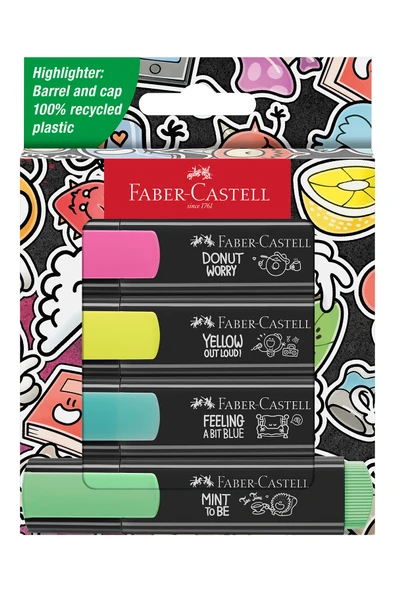 Faber Castell Fosforlu Kalem Seti, 4’lü, Şeffaf Gövde, Parlak ve Canlı Renkler, Yeniden Doldurulabilir ürün görseli 1