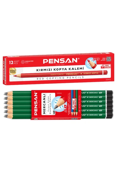 Pensan Mercanlı Kurşun Kalem HB 12'li + Kırmızı Kopya Kalemi 12'li ürün görseli 1