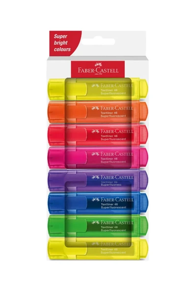 Faber Castell Fosforlu Kalem Seti 8’li, Şeffaf Gövde, 7 Farklı Renk, Yeniden Doldurulabilir, ürün görseli 1