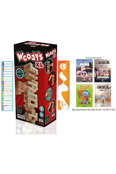 Ks Games Woody's XL Ahşap Denge Oyunu 54 Parça ve The Gumball Lisanslı 4 Adet 16'Syf'lık Boyama Kitabı Hediye ürün görseli 1