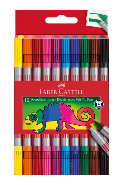 Faber Castell 10’lu Çift Uçlu Keçeli Kalem, Canlı ve Parlak Renk, Yıkanabilir, Ergonomik, Dayanıklı Plastik Gövde ürün görseli 1
