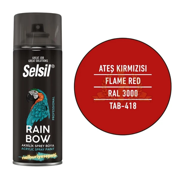 Selsil Rainbow Akrilik Sprey Boya ATEŞ KIRMIZI 400 ml. - RAL3000 ürün görseli 1