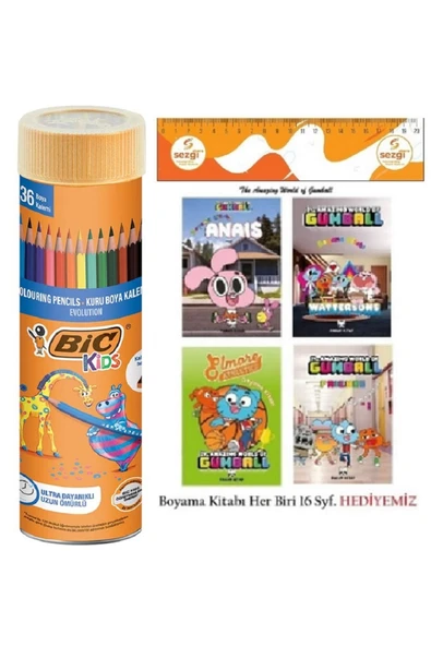 Bic Evolutıon 36 Renk Metal Tüp Kuruboya Kalemleri ve HEDİYE The Gumbal 4 Adet Boyama Kitabı 16 Syf Herbiri ürün görseli 1