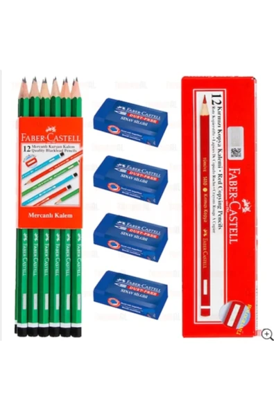 Faber Castell 12'li Kırmızı Kalem+12 Adet Kurşun Kalem+4 Adet Sınav Silgisi ürün görseli 1